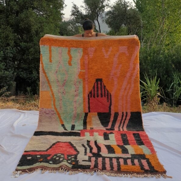 FERHA | 8'7x5 Ft | 2,66x1,6 m | Moroccan Colorful Rug | 100% wool handmade