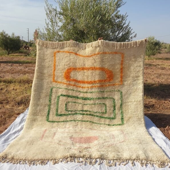 Handcrafted BENI MOROCCAN RUG | Dye Wool Authentic & Soft Rug | Berber Moroccan Rug | Moroccan Woolen Carpet Nawla | 9'5x8 Ft | 2,90x2,40 m