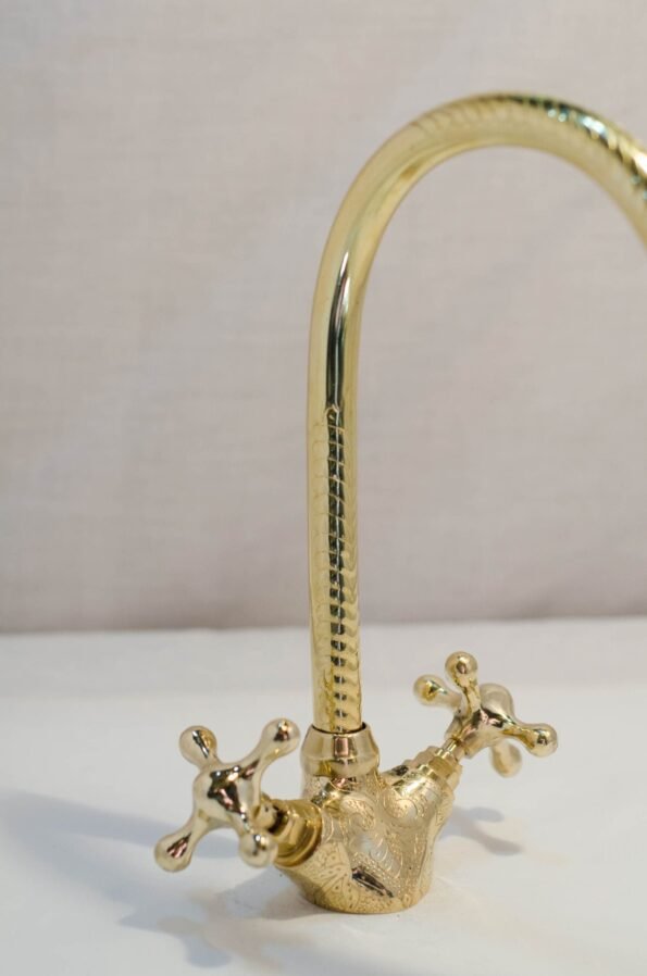 Solid Brass Vessel Sink and Bathroom Faucet Set, Hand Engraved Morocco Sink - Image 6