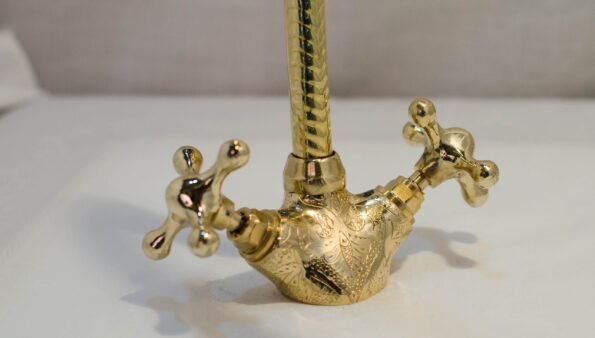 Solid Brass Vessel Sink and Bathroom Faucet Set, Hand Engraved Morocco Sink - Image 7