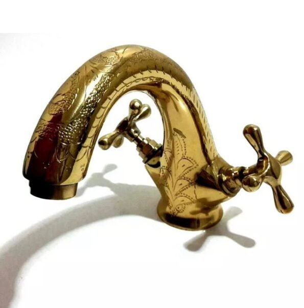 Bathroom Kichen Faucet Hand Engraved Moroccan Brass Gold Color Faucet Tap