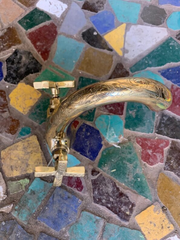 Bathroom Kichen Faucet Hand Engraved Moroccan Brass Gold Color Faucet Tap - Image 2