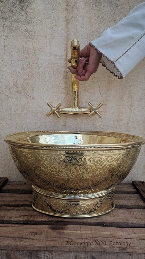 CUSTOMIZABLE Brass Sink - Brass Sink - Hand HammeredEngraved Brass Sink - Oval Gold Finish Engraved Sink - Farmhouse Vessel Sink - Bar Sink - Image 7