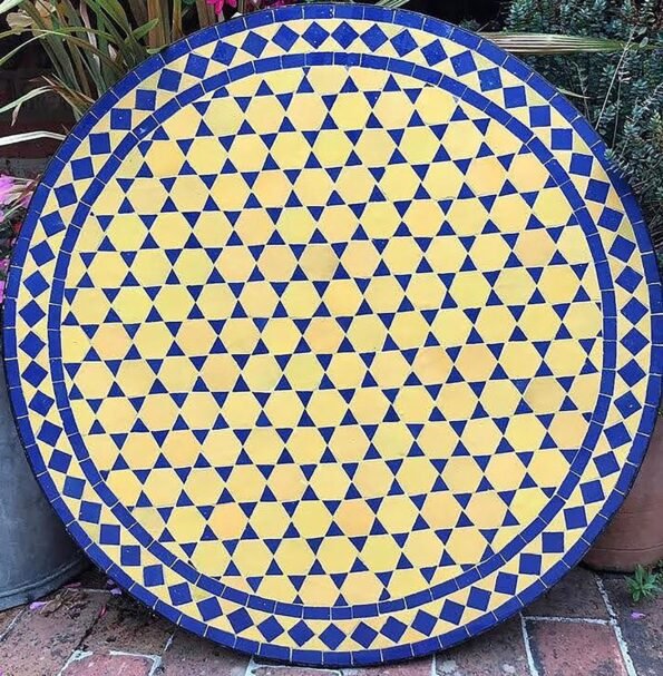 Moroccan Round Blue and yellow Handcrafted Mosaic Tile Living Room Handmade Table