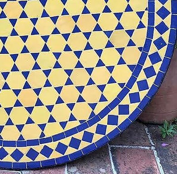 Moroccan Round Blue and yellow Handcrafted Mosaic Tile Living Room Handmade Table - Image 2