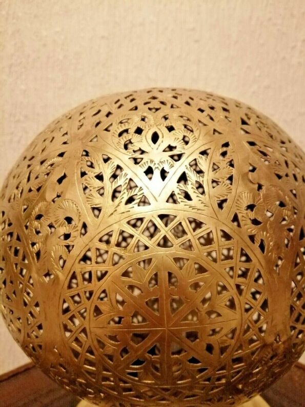 Moroccan Spherical Night Light Oriental Brass Table lamp Lampshade Handmade,Moroccan Table Lamp, Handmade Brass Lamp Style Modern lamp Vtg - Image 7