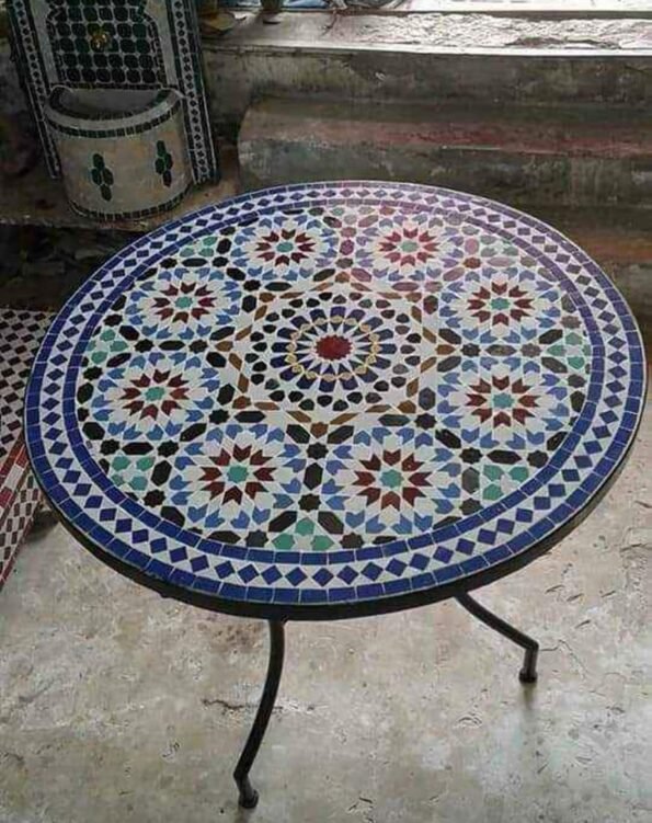 Moroccan Round Outdoor Mosaic Patio Bistro Tile Dining Table