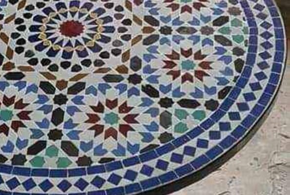 Moroccan Round Outdoor Mosaic Patio Bistro Tile Dining Table - Image 2