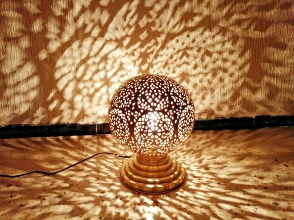 Moroccan Spherical Night Light Oriental Brass Table lamp Lampshade Handmade,Moroccan Table Lamp, Handmade Brass Lamp Style Modern lamp Vtg