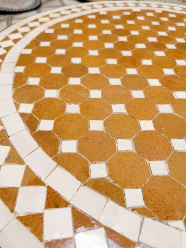 Gold and White Handmade Coffee Table  - Dining Round Mosaic Table - Image 7