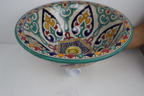 Ceramic Handmade Table Top vessel Sink Hand Painted Moroccan Washbasin for Bathroom - Image 6