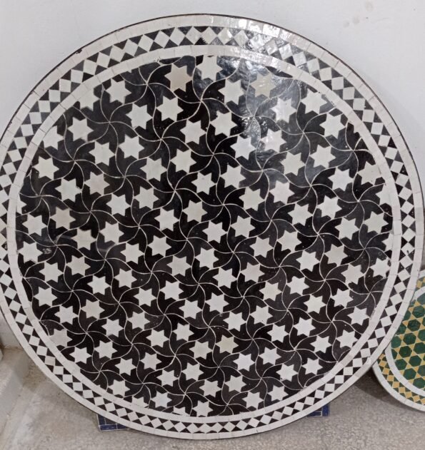 Handmade Moroccan Black and white Outdoor Dining Table with Mosaic