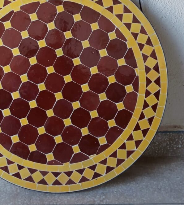 Moroccan Handmade Round Red & Yellow craft Mosaic Patio Tiles Table - Image 3