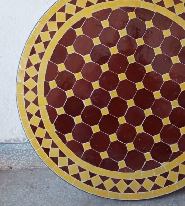 Moroccan Handmade Round Red & Yellow craft Mosaic Patio Tiles Table - Image 4