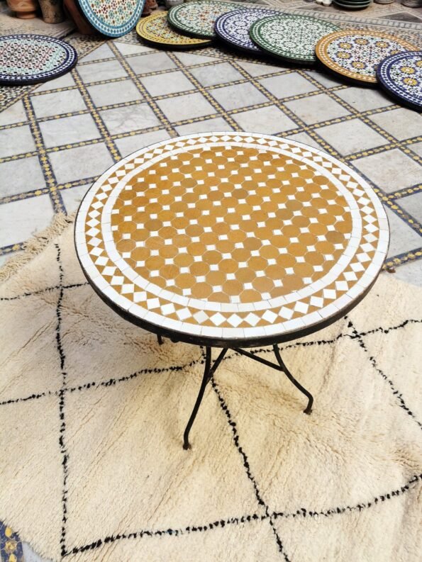 Gold and White Handmade Coffee Table  - Dining Round Mosaic Table - Image 5