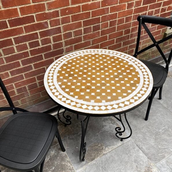 Gold and White Handmade Coffee Table  - Dining Round Mosaic Table