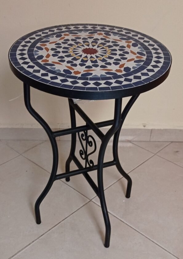 Moroccan Round Outdoor Mosaic Patio Bistro Tile Dining Table - Image 3