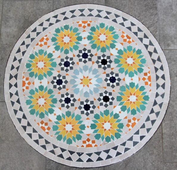 Mosaic Handmade Floral Tiles Patio Bistro Round Garden Table - Image 3