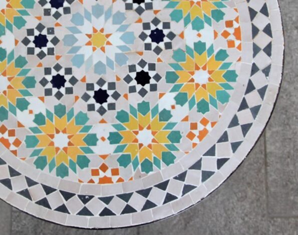 Mosaic Handmade Floral Tiles Patio Bistro Round Garden Table - Image 4