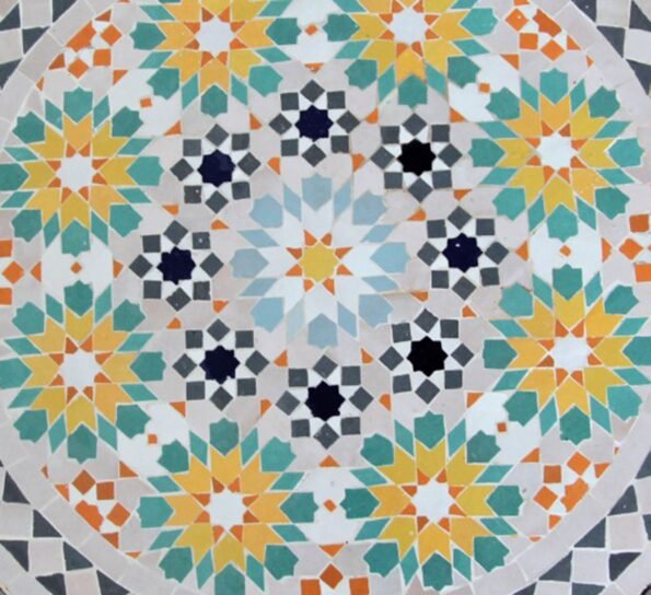 Mosaic Handmade Floral Tiles Patio Bistro Round Garden Table - Image 2