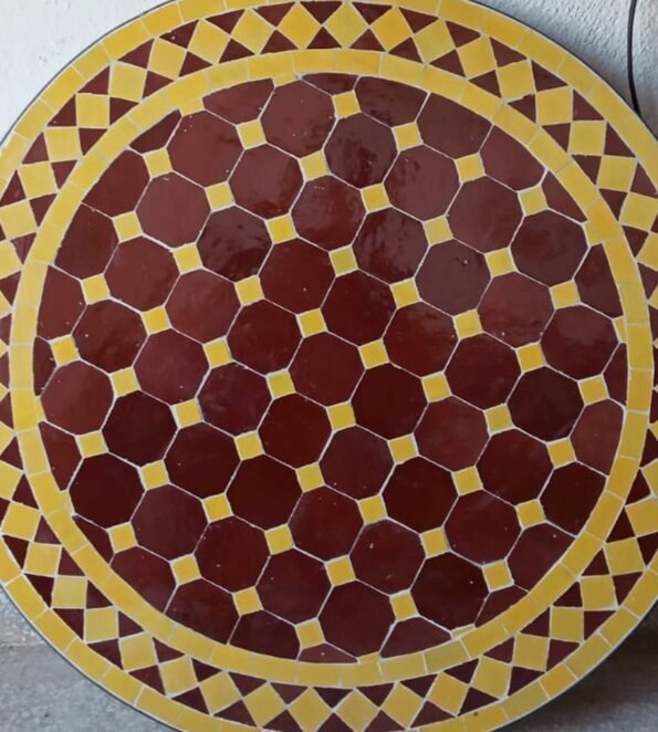 Moroccan Handmade Round Red & Yellow craft Mosaic Patio Tiles Table - Image 5