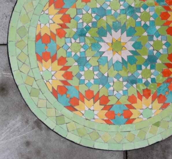 Handmade Round Moroccan Green craft Mosaic Patio Tiles Table - Image 2