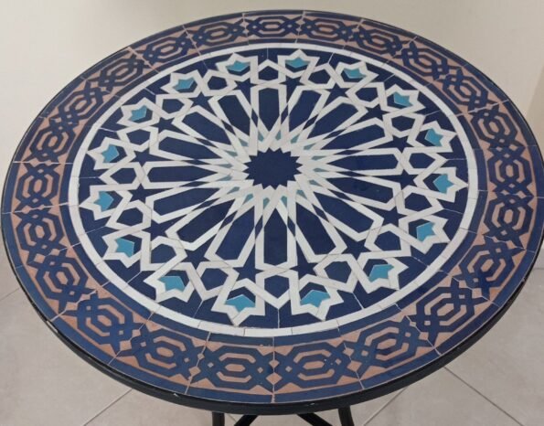 Moroccan Round Blue and White Mosaic Tile Dining Room table - Image 3