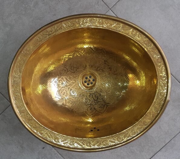 vintage Moroccan brass hand hammered round sink wash basin, handcrafted sink with Moroccan design - Image 2