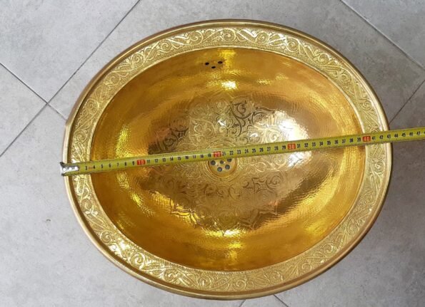 vintage Moroccan brass hand hammered round sink wash basin, handcrafted sink with Moroccan design - Image 4