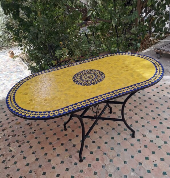 CUSTOMIZABLE Oval Mosaic Table - Crafts Mosaic Table - Mosaic Table Art - Mid Century Zellije Table - Handmade  - GIFT