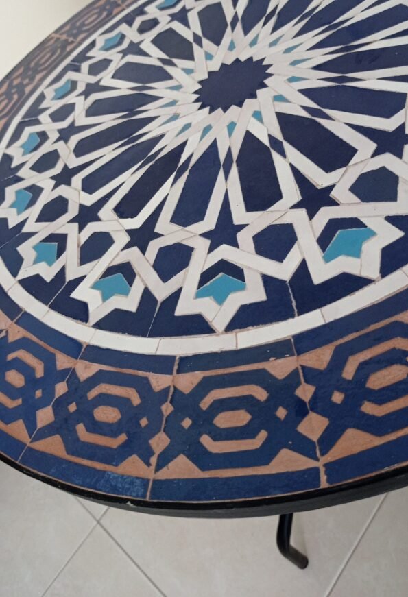 Moroccan Round Blue and White Mosaic Tile Dining Room table - Image 6