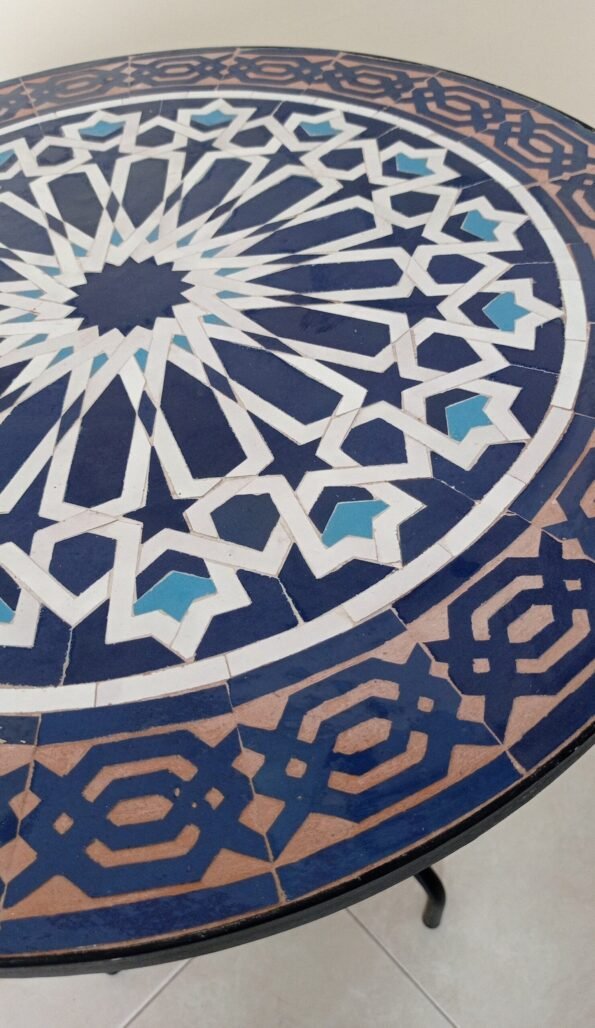 Moroccan Round Blue and White Mosaic Tile Dining Room table - Image 4