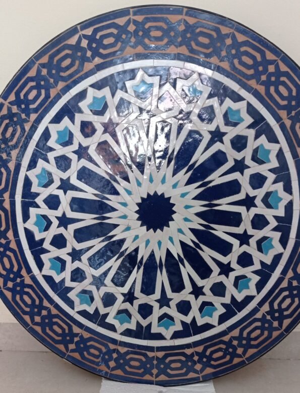 Moroccan Round Blue and White Mosaic Tile Dining Room table - Image 7