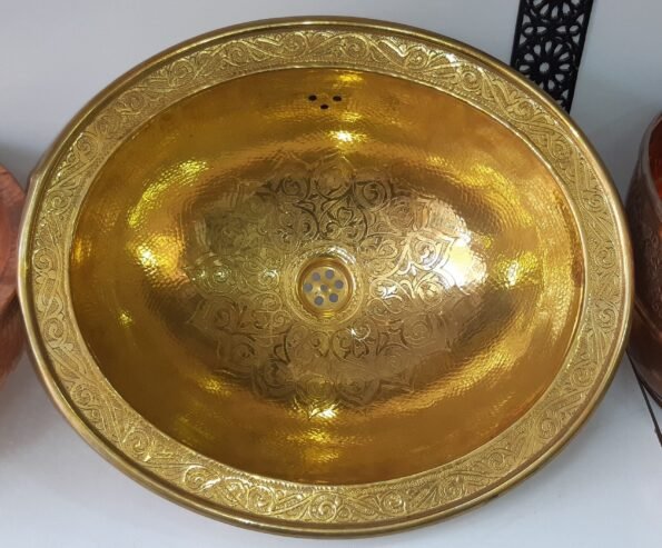 vintage Moroccan brass hand hammered round sink wash basin, handcrafted sink with Moroccan design