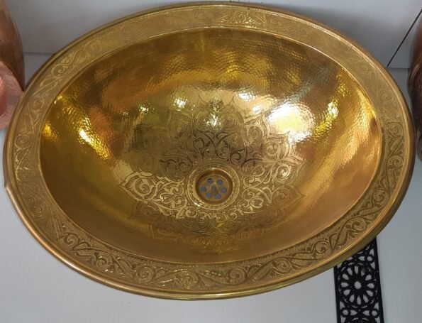 vintage Moroccan brass hand hammered round sink wash basin, handcrafted sink with Moroccan design - Image 5