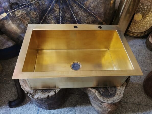 Unlacquered Handmade Brass Kitchen Sink With Customizable Sizes - Image 3