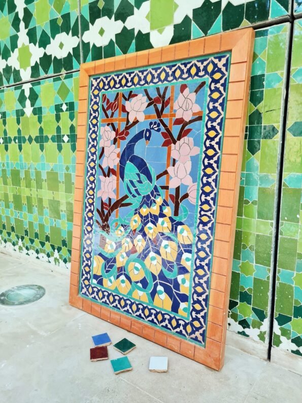 Peacock Hanging Wall Decor - Mosaic Wall Art - Piece By Piece ART Work - Made From +300 Tile - Handmade Mosaic Wall Mount ART - Wall Decor - Image 2