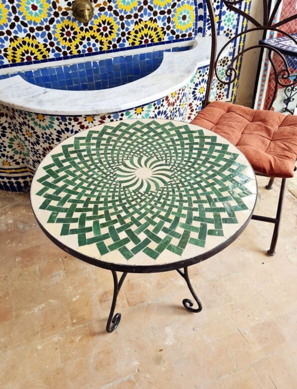 Handmade Outdoor Coffee Table - Complicated Mosaic Pattern Green Table - Bistro Table GIFT