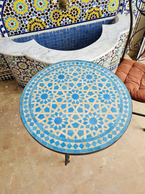 Handmade Outdoor Coffee Table - Complicated Mosaic Pattern Turquoise Table - Bistro Table GIFT - Image 5