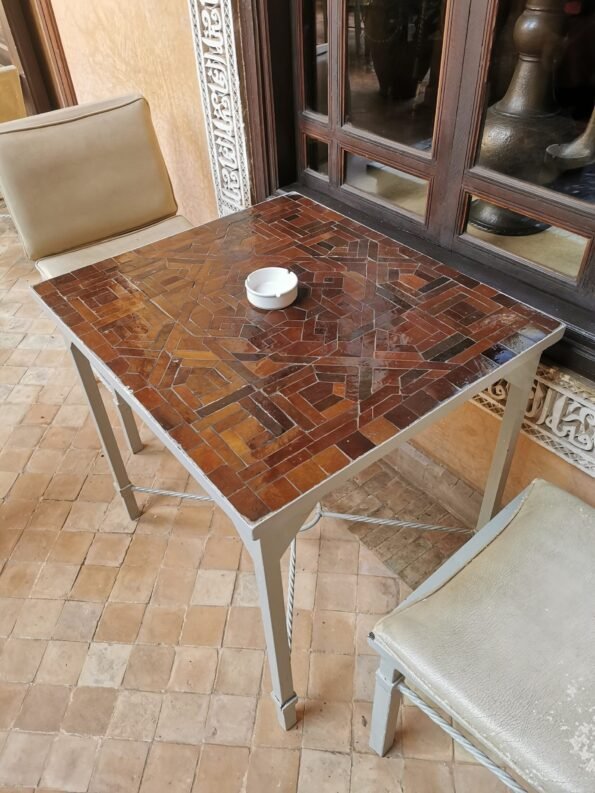 CUSTOMIZABLE Brown Zellije Mosaic SQUARE Table - Mosaic Table Art - Mid Century Table Style - Handmade Dining Table