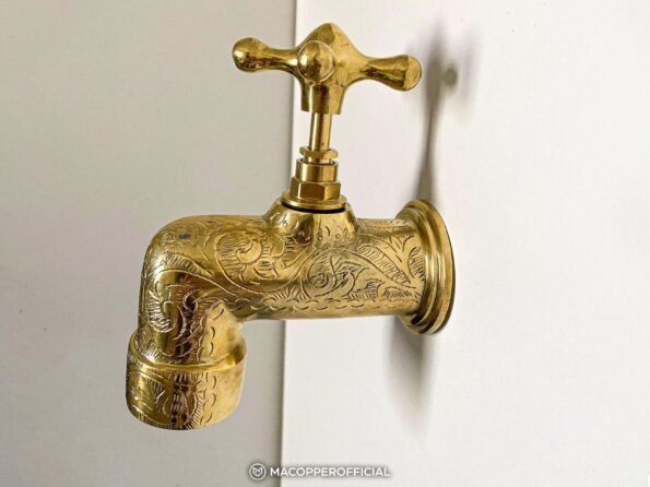 Unlacquered brass faucet , Wall mounted bathroom faucet ,wall mount brass faucet , wall bathroom vanity faucet, brass handle , garden faucet - Image 3