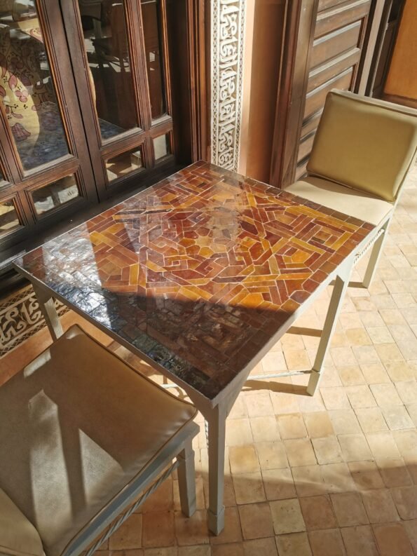 CUSTOMIZABLE Brown Zellije Mosaic SQUARE Table - Mosaic Table Art - Mid Century Table Style - Handmade Dining Table - Image 4