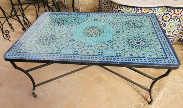 Mid Century Modern Patio Table - Handcrafted Mosaic Outdoor Coffee & Dining Table - Pure Zellige Table - Image 4