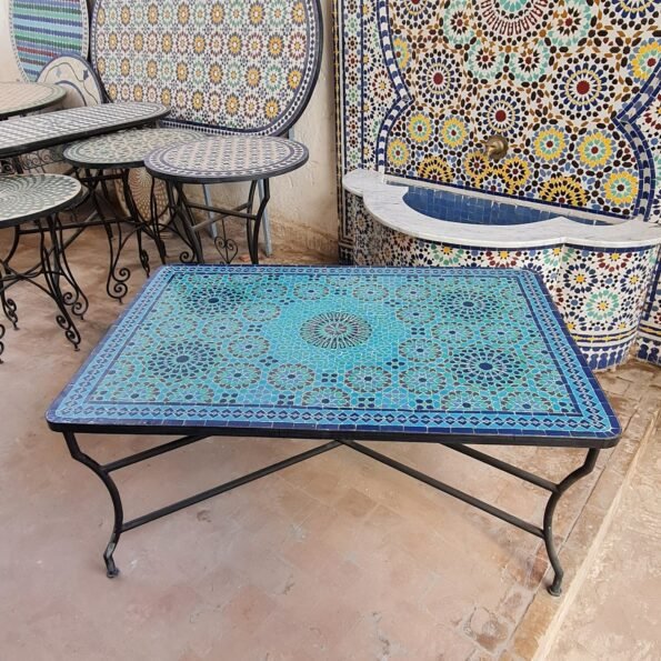 Mid Century Modern Patio Table - Handcrafted Mosaic Outdoor Coffee & Dining Table - Pure Zellige Table