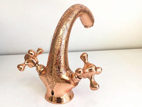 Handcrafted Copper Finish Bathroom Sink Faucet, Powder Room Copper faucet, Bathroom Vessel Sink Faucet, Farmhouse Bathroom Faucet - Image 6