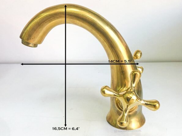 Unlacquered Brass Bathroom Faucet , Solid Brass Bathroom Faucet , Vanity Faucet With Cross Handles - Image 6