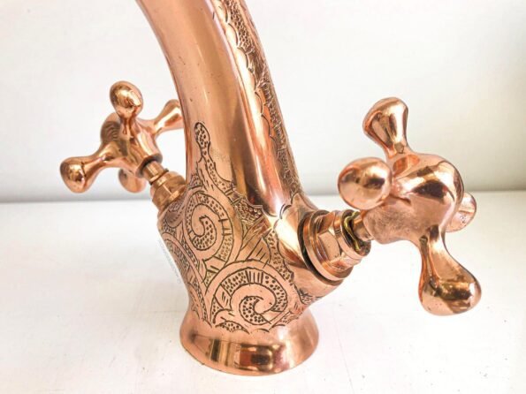 Handcrafted Copper Finish Bathroom Sink Faucet, Powder Room Copper faucet, Bathroom Vessel Sink Faucet, Farmhouse Bathroom Faucet - Image 3