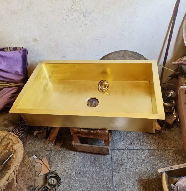 Unlacquered Handmade Moroccan Brass Kitchen Sink With Customizable Sizes - Image 3