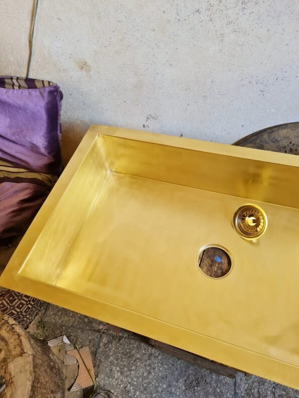 Unlacquered Handmade Moroccan Brass Kitchen Sink With Customizable Sizes - Image 4