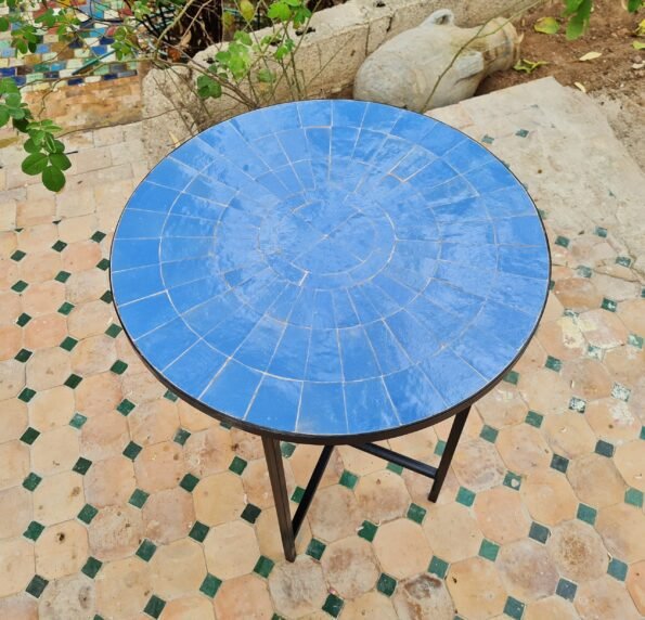 Custom Made Natural Blue Zellige Color Table   - Outdoor Zellije Table - Image 4